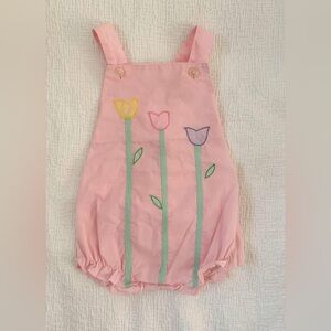 Vintage Pink Tulip Applique Bubble Romper - Kids Bottoms